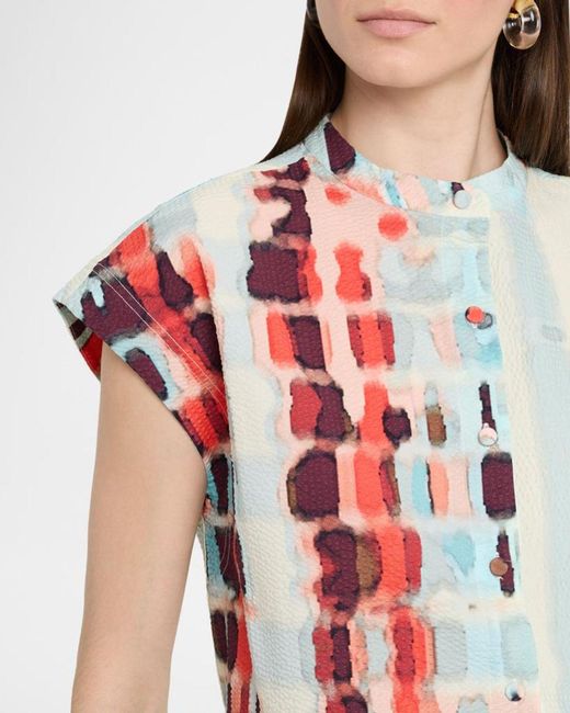 Silvia Tcherassi White Adele Short-Sleeve Textured Blouse