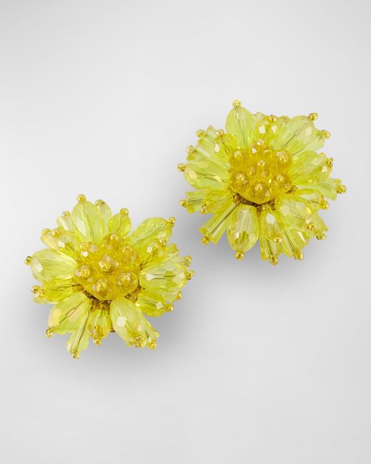 Oscar de la Renta Yellow Beaded Flower Button Earrings