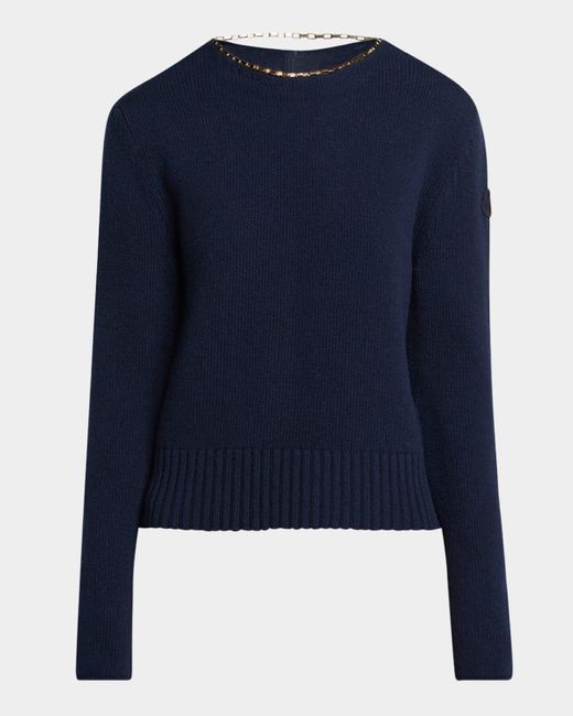 Moncler Blue Wool-Cashmere Crewneck Sweater