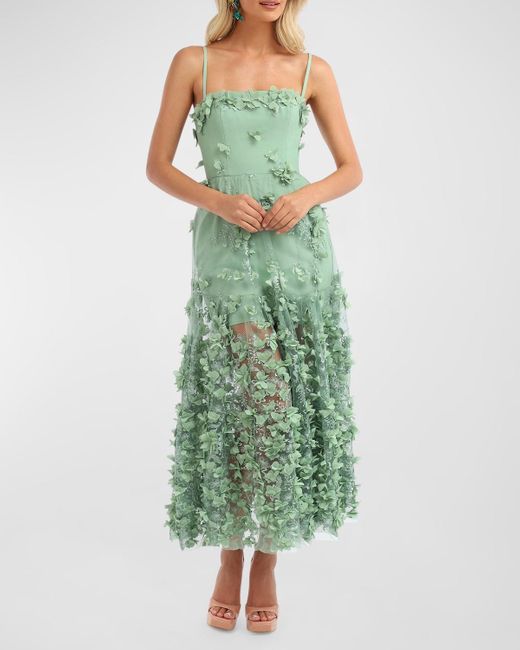 HELSI Green Audrey Embroidered Floral Applique Midi Dress