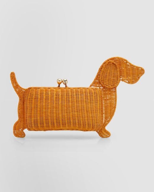 Serpui Orange Noah Dog Wicker Clutch Bag