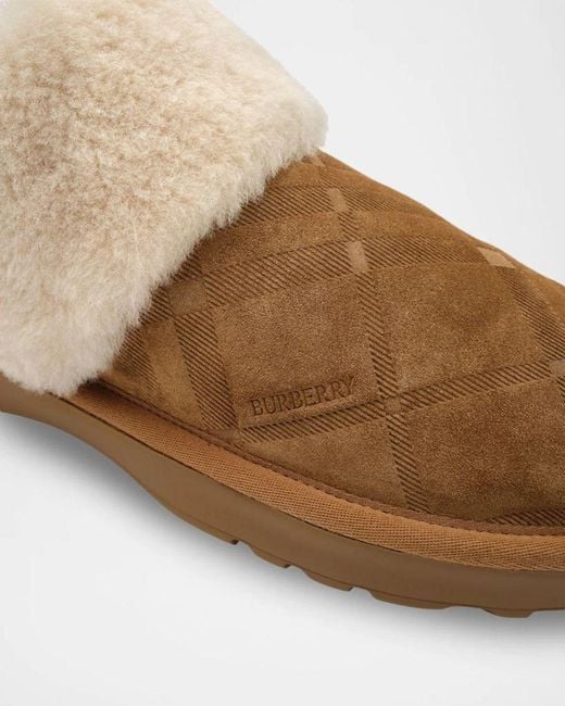 Burberry Brown Flint Shearling-Lined Suede Slippers