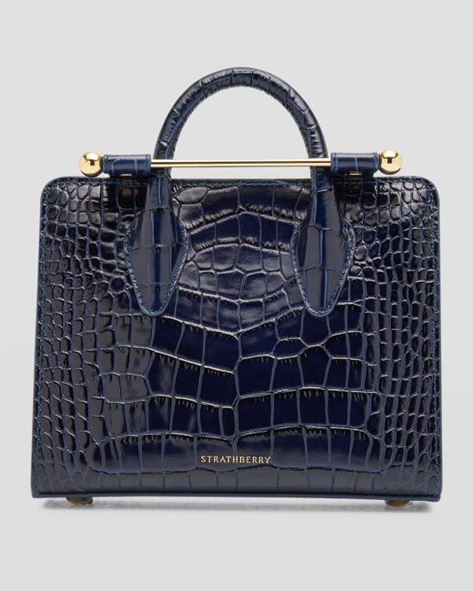 Strathberry Blue Nano Croc-embossed Tote Bag