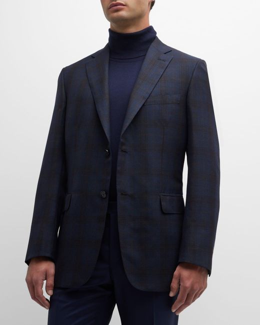 Brioni Blue Plaid Wool Sport Coat for men