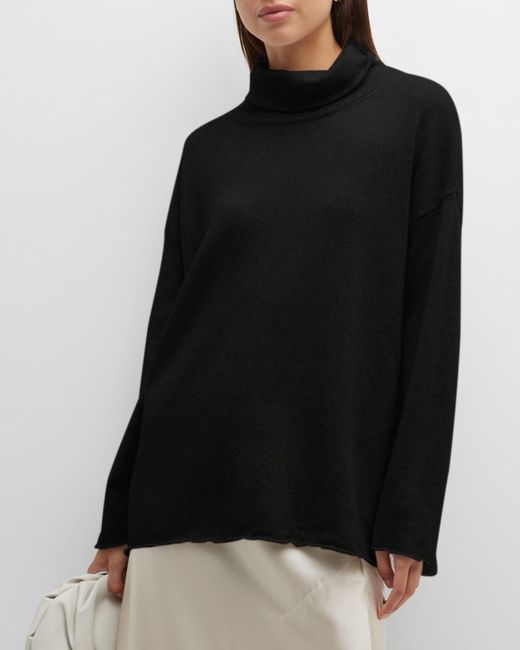 Eileen Fisher Black Missy Organic Cotton & Cashmere Turtleneck Sweater