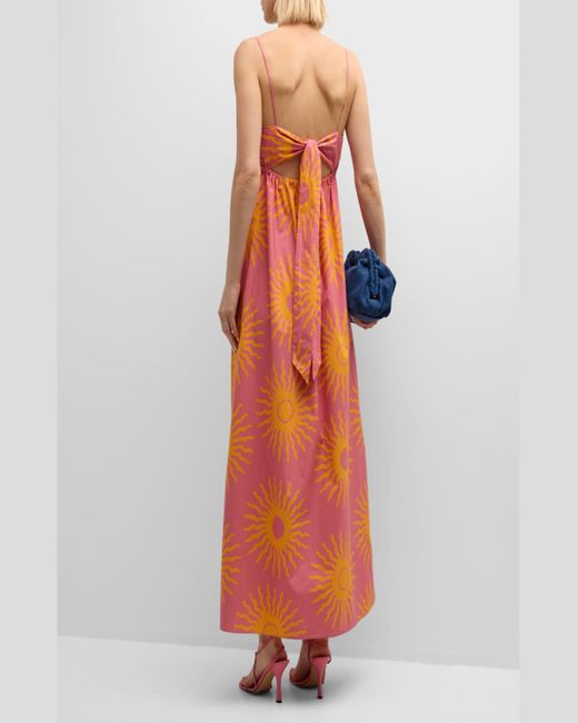 Cala De La Cruz Orange Pala Tie-Back Organic Cotton Midi Dress