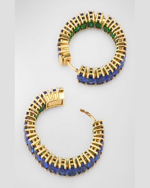 Goshwara Metallic Limited Edition Sapphire And Tsavorite Faceted Hoop Earrings