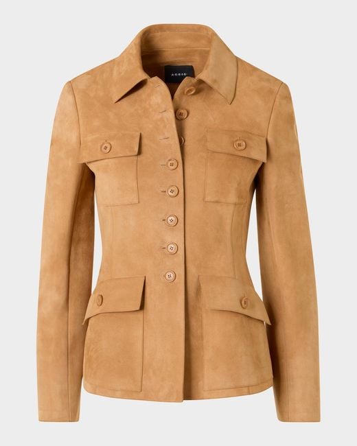 Akris Brown Delia Suede Fitted Jacket