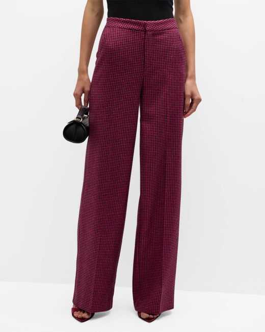 L'Agence Red Livvy Mid-rise Straight-leg Houndstooth Trousers