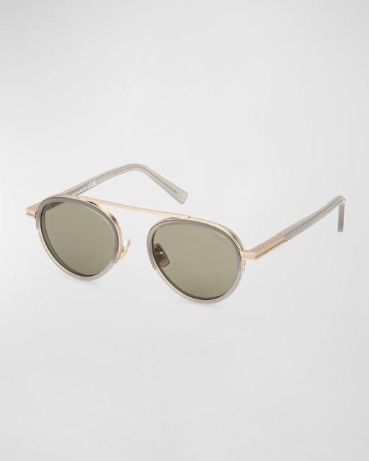 Zegna Natural Orizzonte Ii Metal-Acetate Round Sunglasses for men