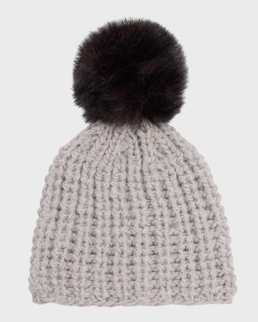 Surell Multicolor Chunky Crochet Knit Beanie With Faux Fur Pom