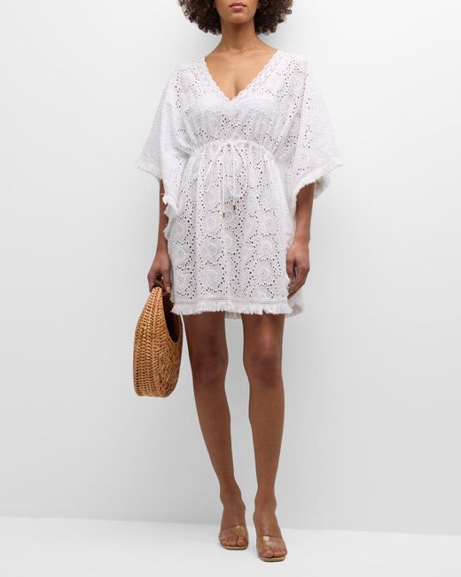 Melissa Odabash White Ivy Lace Crochet Fringe-Trim Mini Dress