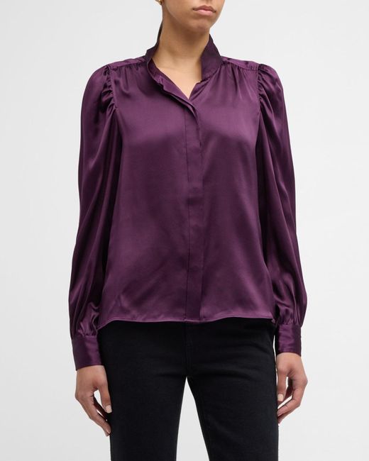 FRAME Purple Gillian Long-Sleeve Silk Top