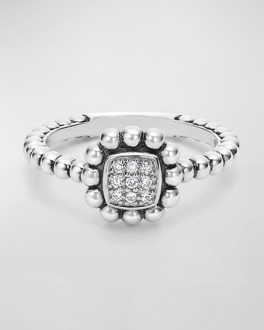 Lagos Metallic Sterling Silver Caviar Spark Ring With Diamonds