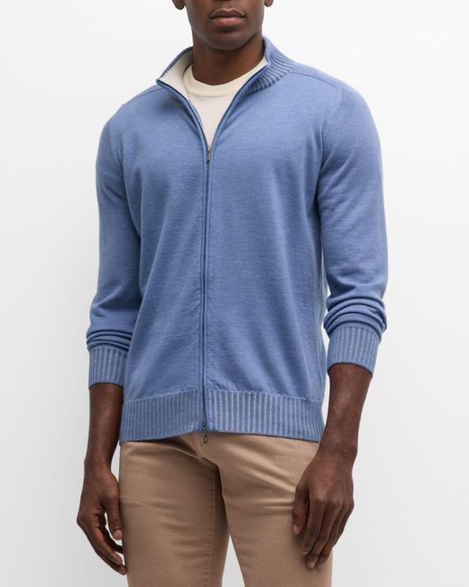 FIORONI CASHMERE Blue Duvet Cashmere Full-Zip Sweater for men