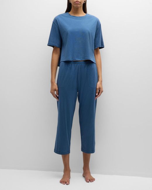 Skin Blue Cropped Cotton Jersey Pajama Set
