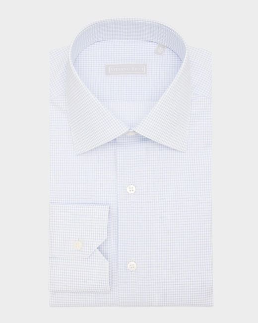 Stefano Ricci White Cotton Micro-Graph Check Point Collar Dress Shirt for men