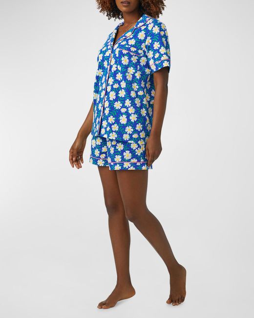 Bedhead Blue Floral-print Shortie Pajama Set