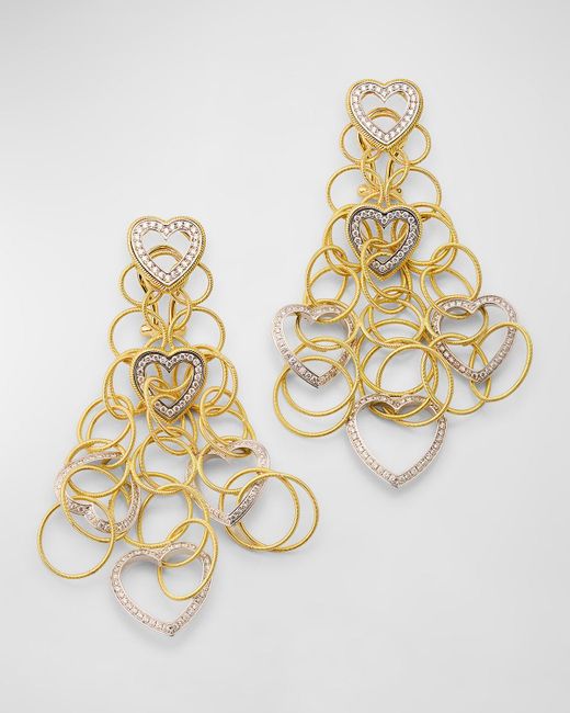 Buccellati Metallic Hawaii 18K Pendant Earrings With Diamond Hearts