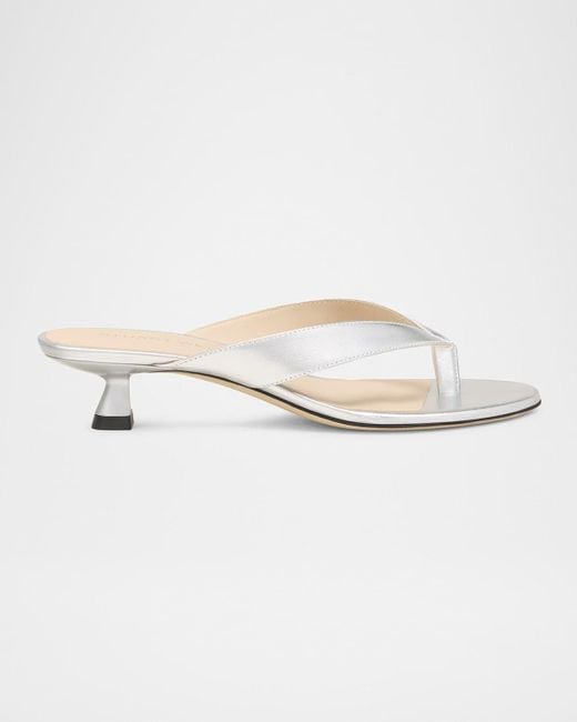 Stuart Weitzman White Rio Metallic Kitten-Heel Thong Sandals