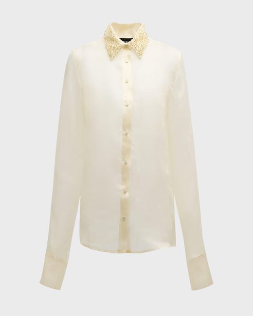 Fabiana Filippi Natural Beaded Sheer Silk Organza Shirt