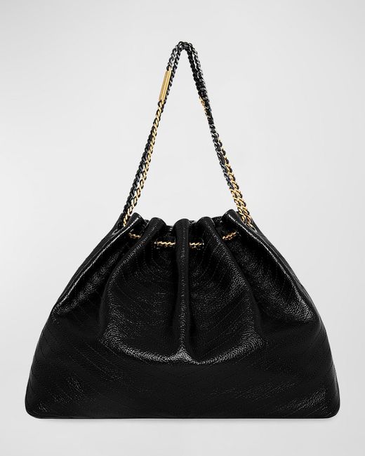 Rebecca Minkoff Black Shiny Leather Chain Tote Bag