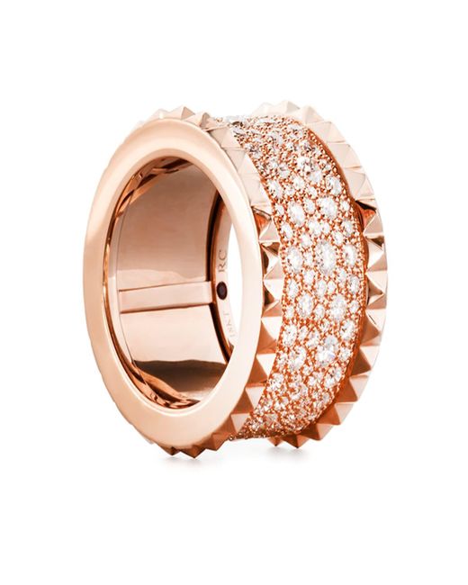 Roberto Coin Pink Rock & Diamonds 18k Rose Gold Ring With Diamonds, Size 6.5