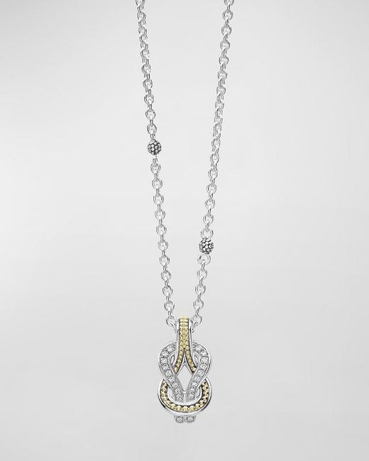 Lagos White Newport 18k Gold Diamond Rope Pendant Necklace