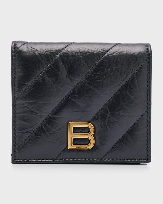 Balenciaga Black Crush Flap Coin And Card Holder Quilted