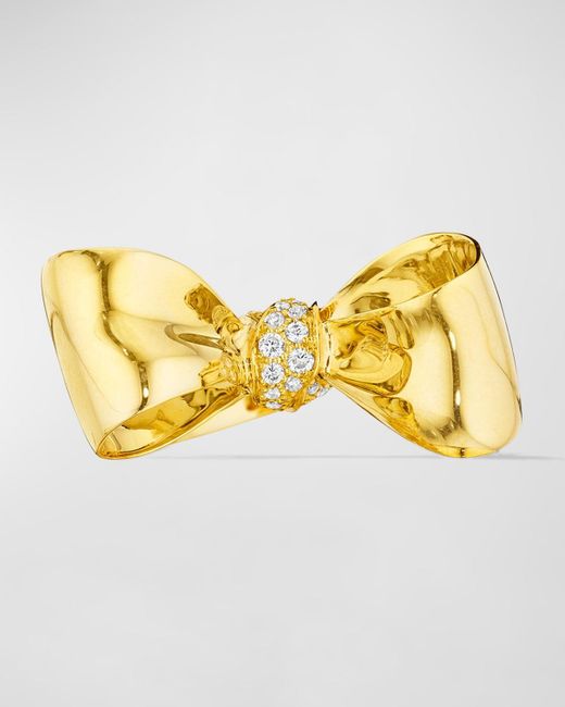 Mimi So Yellow 18K Pave Diamond Bow Ring, Size 6