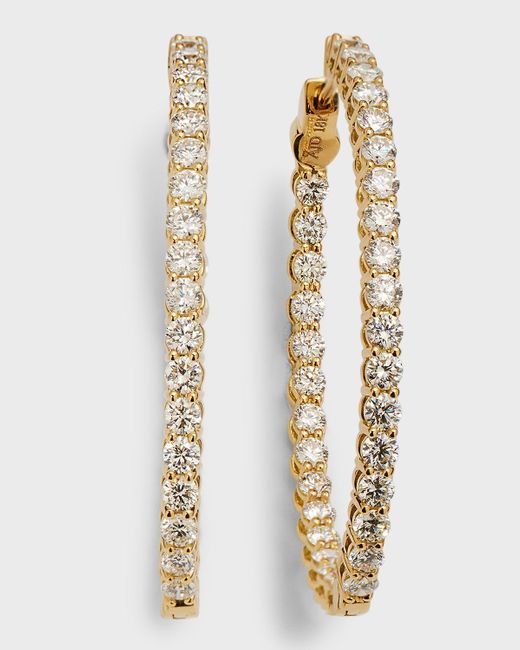Neiman Marcus White 18k Yellow Gold Round Diamond Gh/si Medium Oval Hoop Earrings