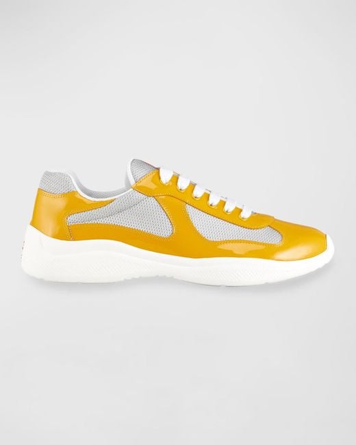 Prada Yellow America's Cup Patent Leather Patchwork Sneakers for men