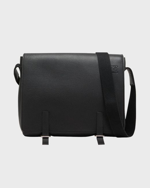 Loewe Black Grained Leather Military Messenger Bag for men
