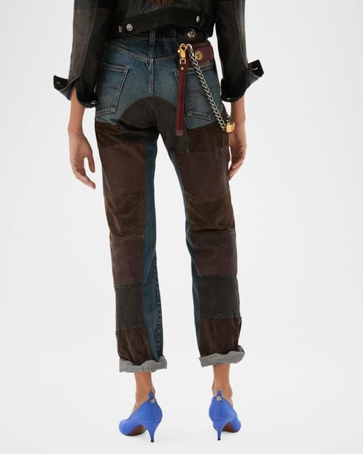 Versace Gray Suede & Leather Patchwork Jeans