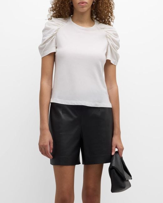 Merlette White Ember Ruched-Sleeve Jersey Top