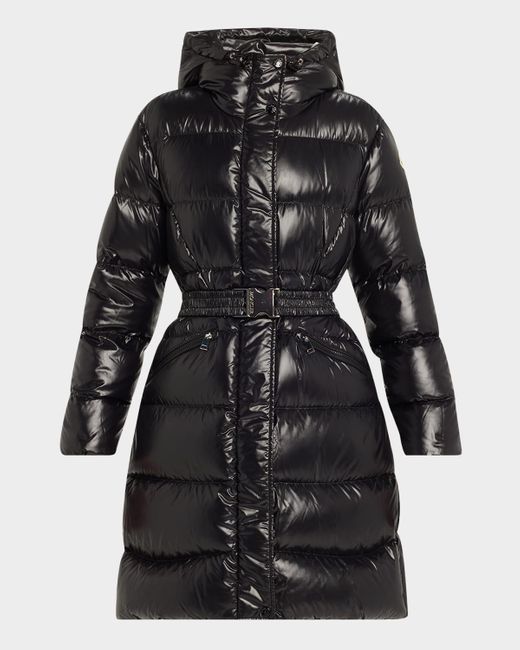 Moncler Black Bellevue Long Belted Puffer Coat