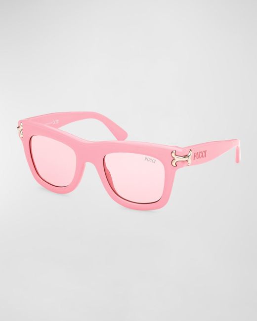 Emilio Pucci Pink Logo Acetate Square Sunglasses