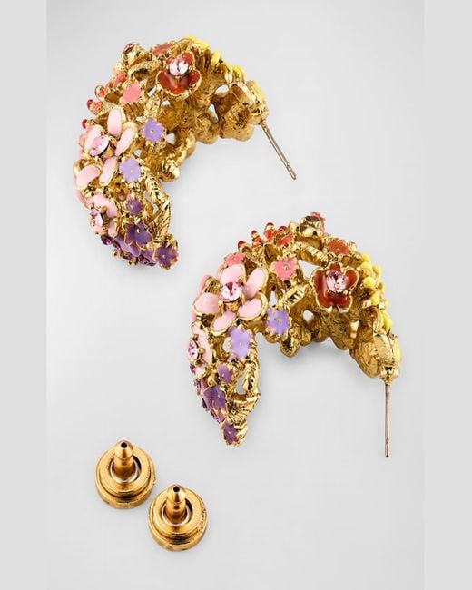 Oscar de la Renta Multicolor Enamel Flower Hoop Earrings