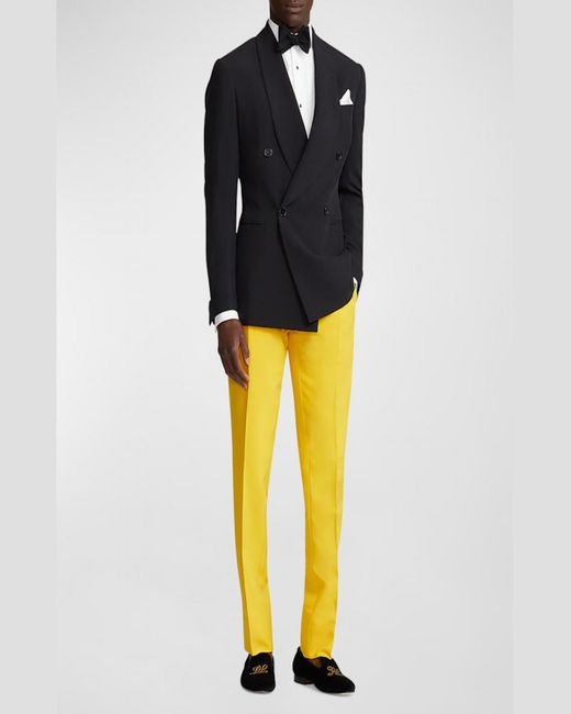 Ralph Lauren Purple Label Yellow Gregory Silk Pleated Trousers for men