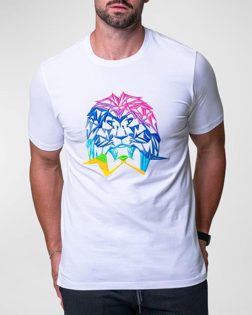 Maceoo White Neon Embroidered T-Shirt for men