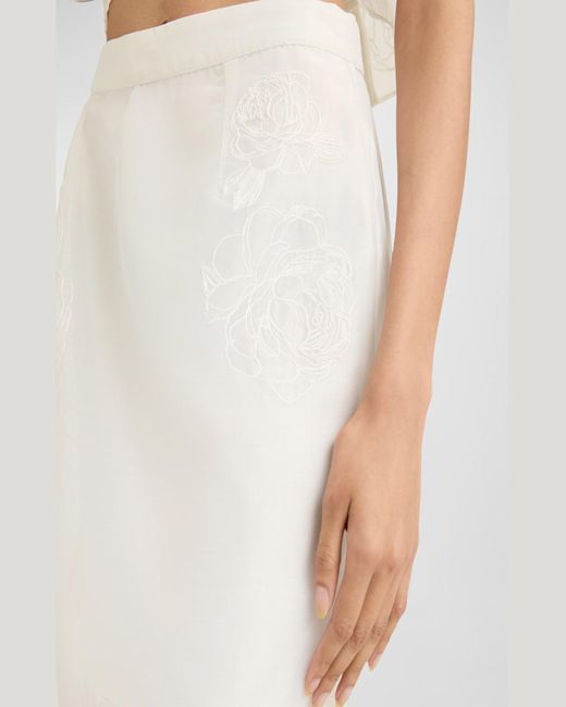 Cinq À Sept White Etta Floral-Embroidered Sheer Midi Skirt