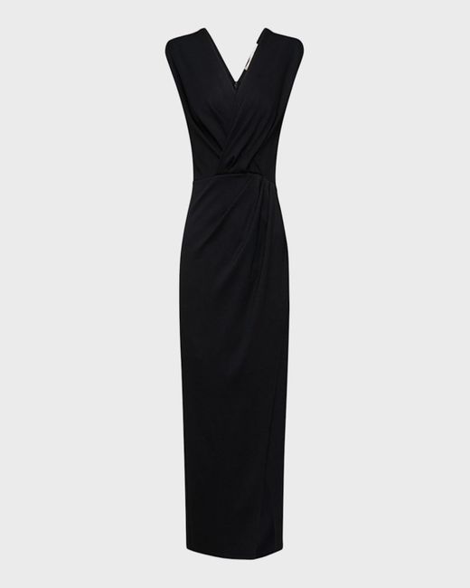 Diane von Furstenberg Black Hallie Pleated Bodycon Jersey Midi Dress