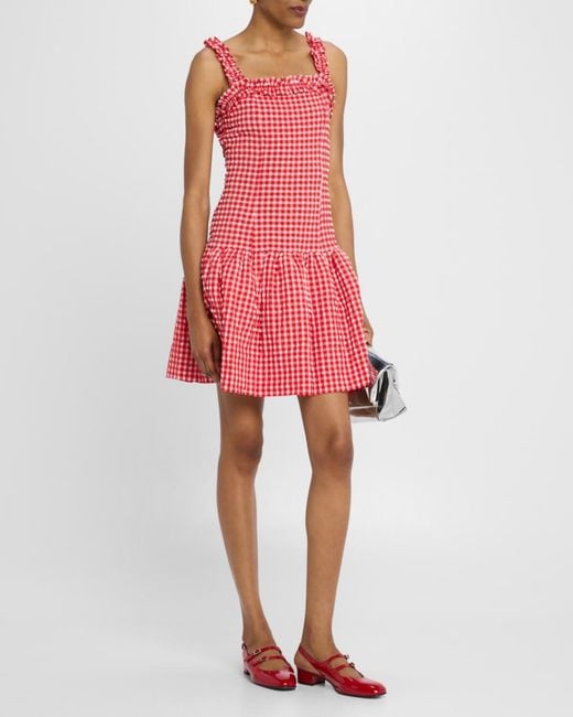 ganni red check mini dress Ganni Red Tweed Check Pattern Red Mini Length Dress  House Of Huntington