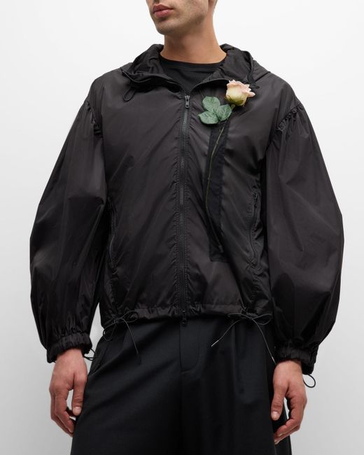 Simone Rocha Black Puff-Sleeve Jacket With Flower for men