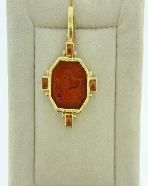 Elizabeth Locke Green 19k Yellow Gold Octagonal Androcles Pendant With Square Stones, 30x39mm