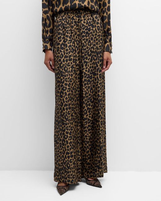 Max Mara Brown Ghinea Wide-Leg Leopard Print Trousers