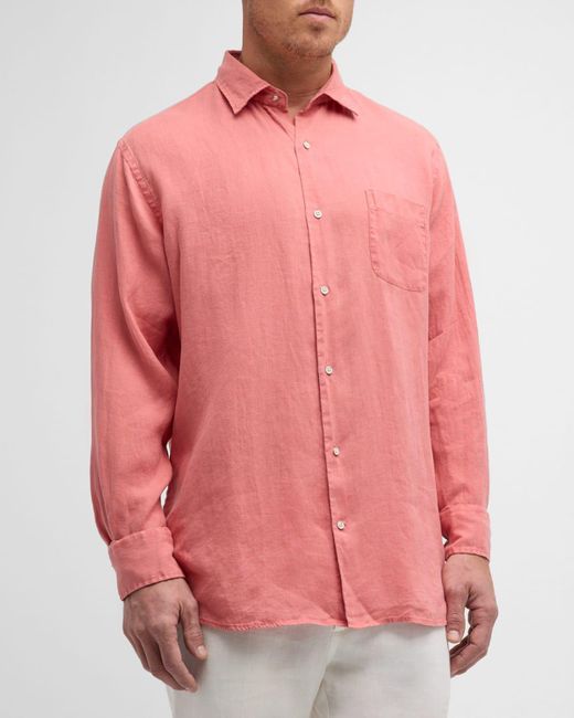 Peter Millar Pink Coastal Garment-Dyed Linen Sport Shirt for men