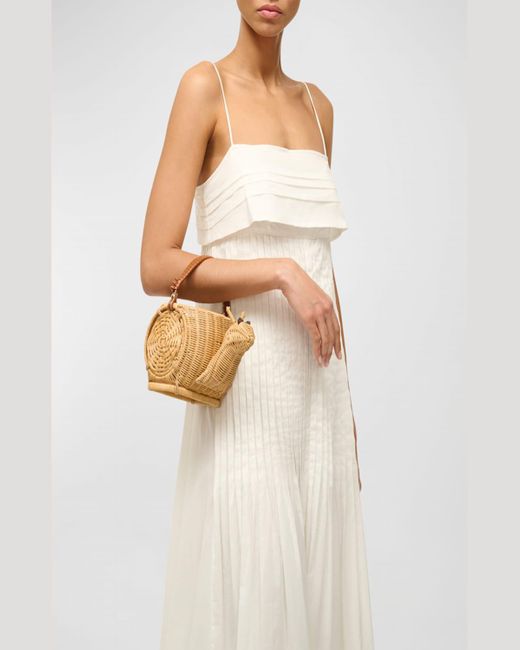 Staud Natural Kristina Pintuck Cotton Poplin Sleeveless Maxi Dress