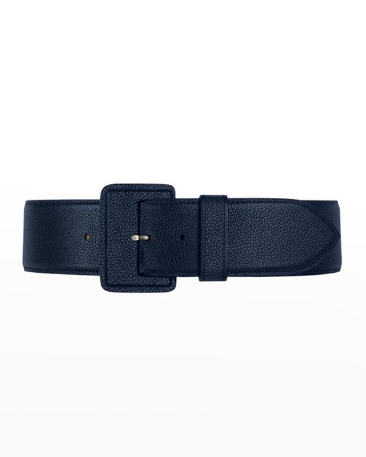 Vaincourt Paris Blue La Merveilleuse Large Pebbled Leather Belt With Covered Buckle