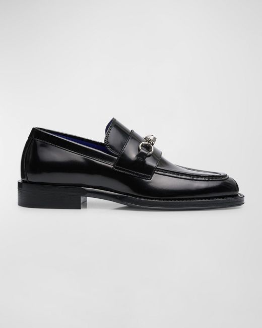 Burberry Black Leather Barbed Penny Loafers for men
